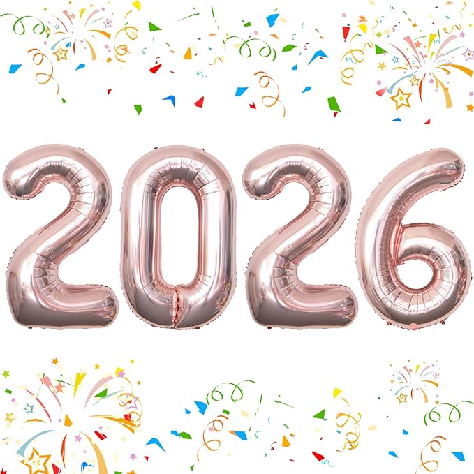 KALOR 42 Inch 2026 Rose Gold Foil Mylar Number Balloons, 2026 New Years Decorations for 2026 Happy New Year Eve and Graduations Party Supplies