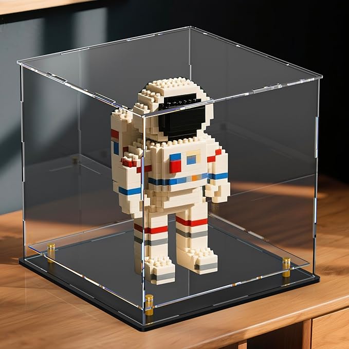 Acrylic Display Case with Floating Shelf & Thick Base – UV-Protected Collectible Showcase for Souvenirs, Figurines, and Memorabilia (9" Lx9 Wx9 H)