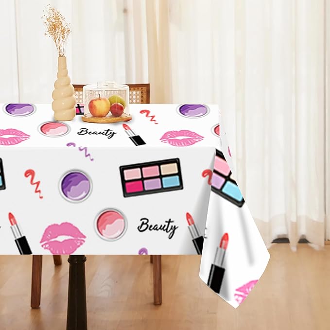 Lide Road 2Pcs SPA Makeup Party Tablecloth SPA Makeup Plastic Table Covers Cosmetics Makeups Themed Party Supplies Cosmetics Makeups Disposable Table Cover for Cocktail Birthday Supplies, 54x87In