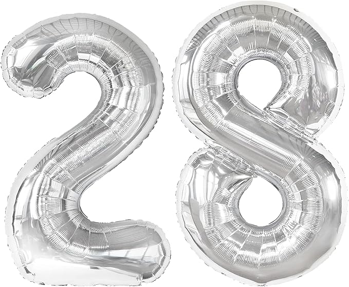 40 Inch Silver Number 28 Digital Balloon,Jumbo Mylar Foil Helium Balloon for 28 Balloons for Birthday Party,Wedding Anniversary Party Decorations