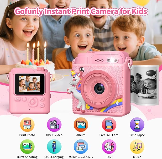 Kids Camera Gifts for Girls Boys - Christmas Birthday Xmas Gift for Girl Boy Age 3 4 5 6 7 8 9 10 11 12 Year Old - Instant Print Digital Toys Ages 3-5 6-8 8-12 Years Olds - Toddler Learning Kid Toy