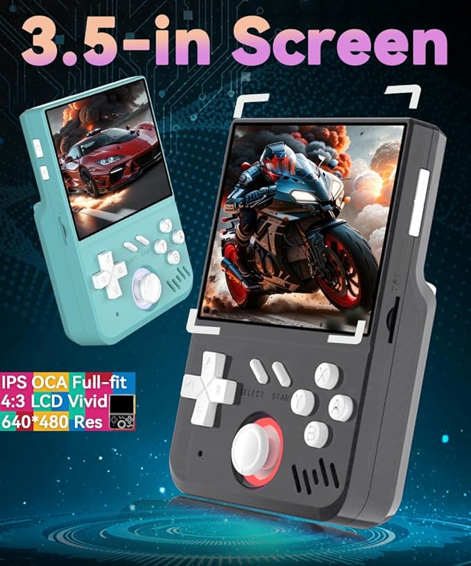 My Mini Handheld Game Console 3.5-in 640*480 IPS OCA Screen RK3326 4000mAh mymini with Portable Case Turquoise Green-64GBVer.