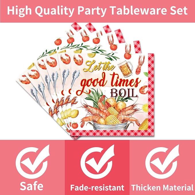 96Pcs Crawfish Boil Party Supplies Tableware Set Let The Good Times Boil Paper Plates Napkins Forks Lobster Seafood Boil Birthday Theme Party Supplies Serve 24 Guests