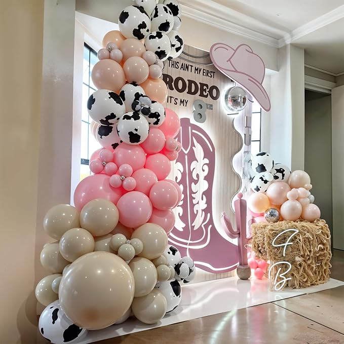 Cowgirl Balloon 12 Inch Pastel Light Baby Pink White Nude Retro Western Balloons Cow Print Party Balloon for Boho Rodeo Baby Shower Birthday Farm Theme Cowgirl Western Party Decorations