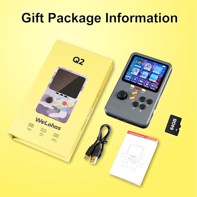 WeLohas Q2 Pro Retro Handheld Game Console,Electronic 3D Gameboy Advance,10000+ Fun Retro Video Games Preloaded,64GB TF Card,3.0" HD Screen,Pocket Gamer Gifts for Teen Adult (Black)