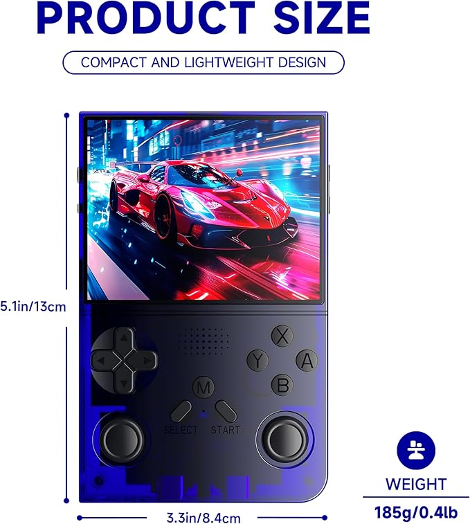 R40 Retro Handheld Game Console - Open Source System,3.5" IPS Screen, 18,000+ Classic Games, 128G TF Card, 3000mAh Battery, Portable Gaming Player for Travel, Retro Gaming Console, Blue
