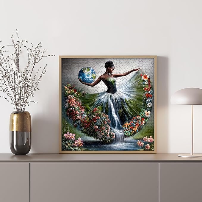 Impossible Puzzle for Adults 1000 Pieces,Fantasy Landscape Dancing Lady Flower Puzzle Aesthetic Art, Floral Elegant Women Abstract Chalenge Jigsaw Puzzle