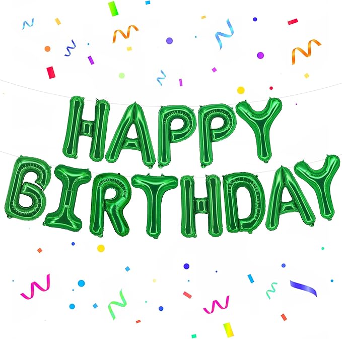 KatchOn, Green Happy Birthday Balloons Banner 16 Inch Mylar Foil Letters Birthday Sign Banner Bunting Reusable for Girls Boys Kids & Adults Birthday Decorations and Graduation Party Supplies