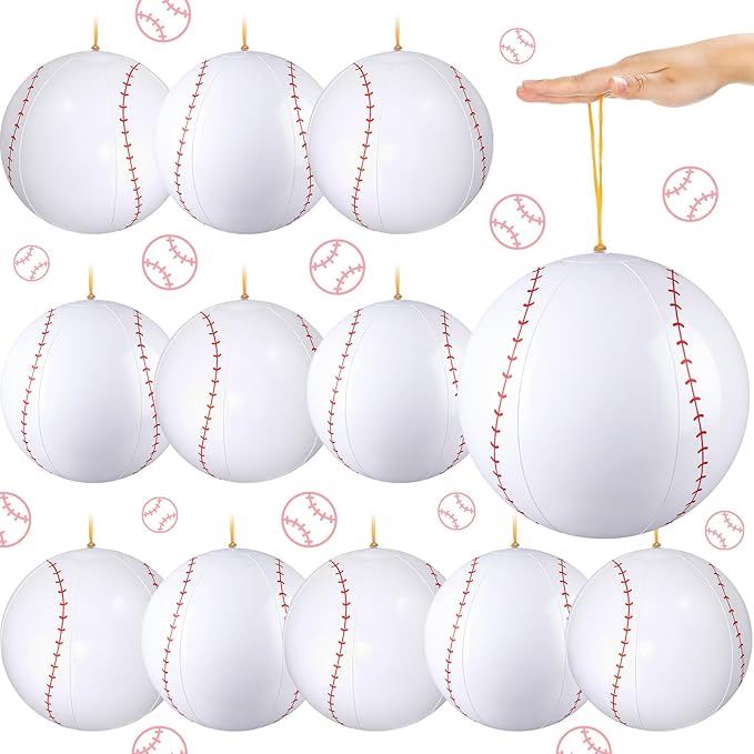 12 Pcs Baseball Party Favors Punching Balloons for Kids PVC Inflatable Punch Balloon Bouncy Balls with Rubber Band Handle Goodie Bags Stuffers for Baseball Birthday Supplies Pool Decoration