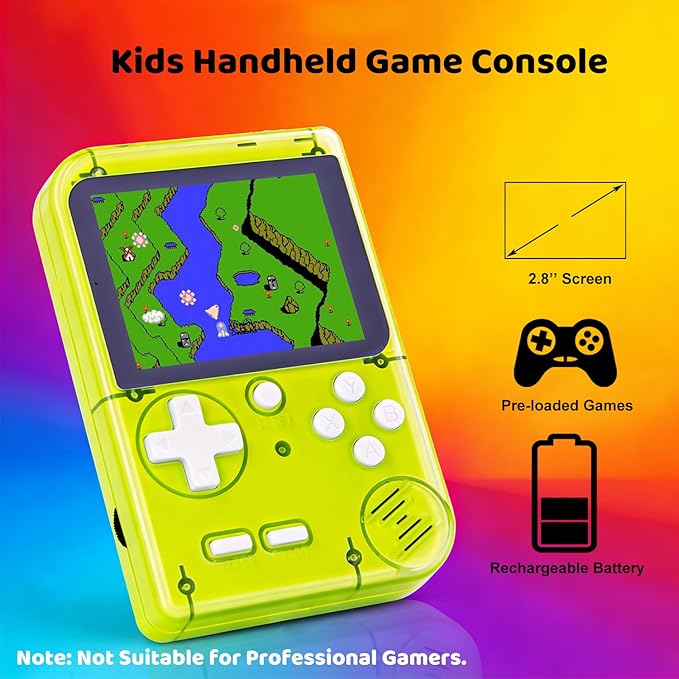 Kids Handheld Game Console Pre-Loaded 400 Classic Games, Portable Video Game Console with 2.8" Color Screen, Rechargeable Battery, Handheld Electric Game Console for Boys Girls (Green)