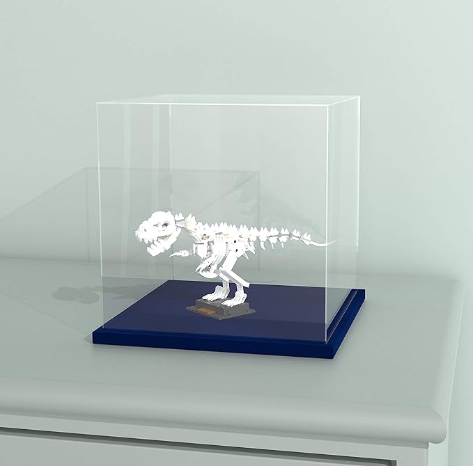 Acrylic Display Case with Navy Blue Velvet Base, Clear Acrylic Display Box with Lid, 6 Inch x 7.87 Inch Cube Countertop Box for Collectibles, Home Organization (6x6x7.87 inch)