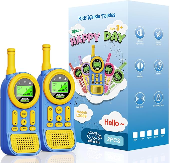 Walkie Talkies for Kids 2 Pack: 22 Channels 2 Way Radio Toys for 3-12 Year Old - VOX LED 3 Miles Long Range - Camping Hiking Birthday Boys Girls Blue