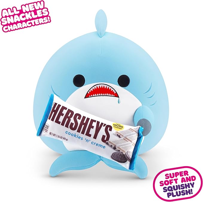 Snackles Series 2 Shark & Hershey (Cookies n Cream) 8 Inch Plush by ZURU, Ultra Soft Plush, Collectible Plush with Real Licensed Brands, Stuffed Animal, Giftable