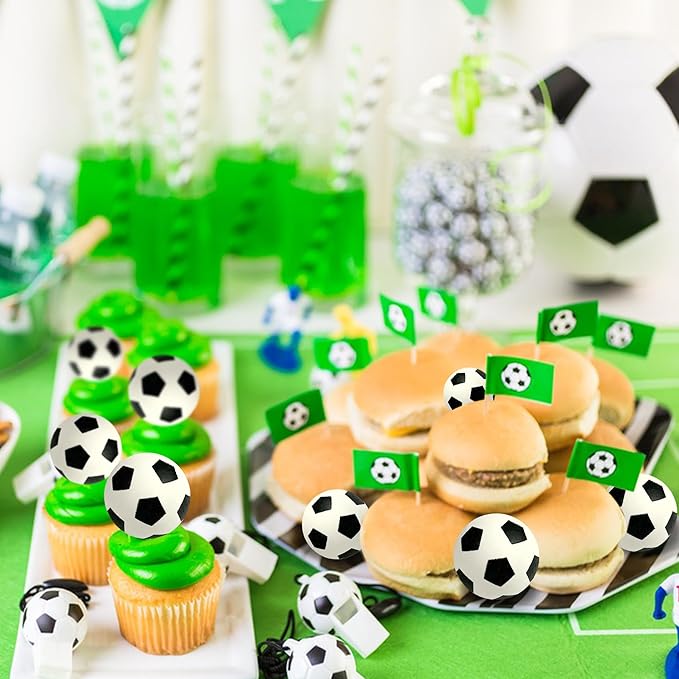 DRWATE 28pcs Soccer Ball Cake Topper Decorations Mini Soccer Ball Cup Cake Decorations For Soccer Party Birthday Party Football Sport Party Supplies (Style 01)