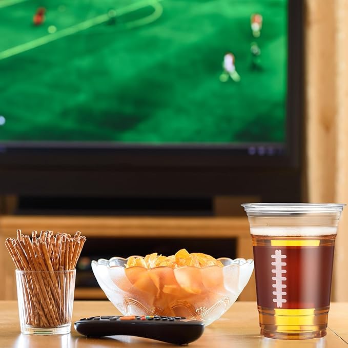 Qinyoung 60 Pcs 16oz Football Party Decorations Football Tailgate Plastic Disposable Clear Cups for Events Sports Birthday Themed Tableware Party Supplies