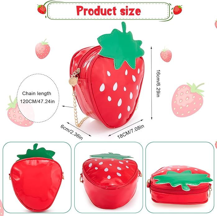 Strawberry Crossbody Bag Jewelry Set for Women Teen Girls, Strawberry Purse Cute Fruit Necklace Bracelet Earrings Ring Hair Clips Set Princess Dress up Pretend Play Jewelry Gifts