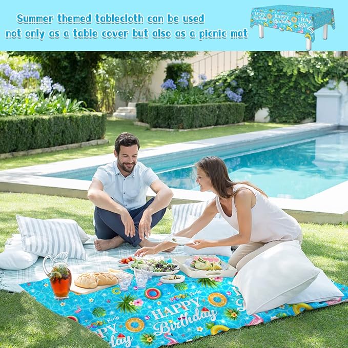 3Pieces Pool Party Tablecloth - Summer Swimming Table Decoration Disposable Pool Birthday Table Cover for Hawaii Birthday Baby Shower Party Supplies