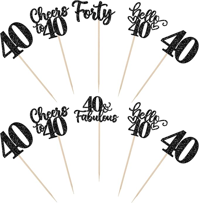 15PCS Happy 40th Birthday Centerpiece Sticks Hello 40 Cheers to 40 Birthday Table Flower Centerpieces Sticks Forty 40 Fabulous Floral Decorations for 40th Birthday Party Centerpieces Supplies Black