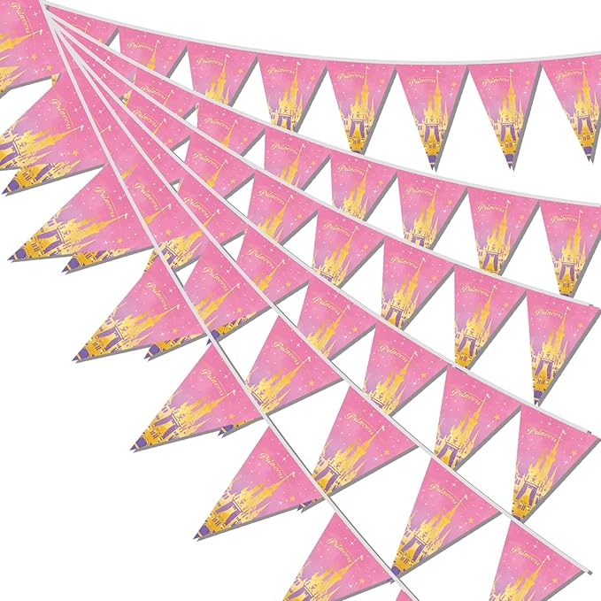49ft Princess Birthday Decorations Flag Banner Theme Triangle Flags Banner for Birthday Party Decorations