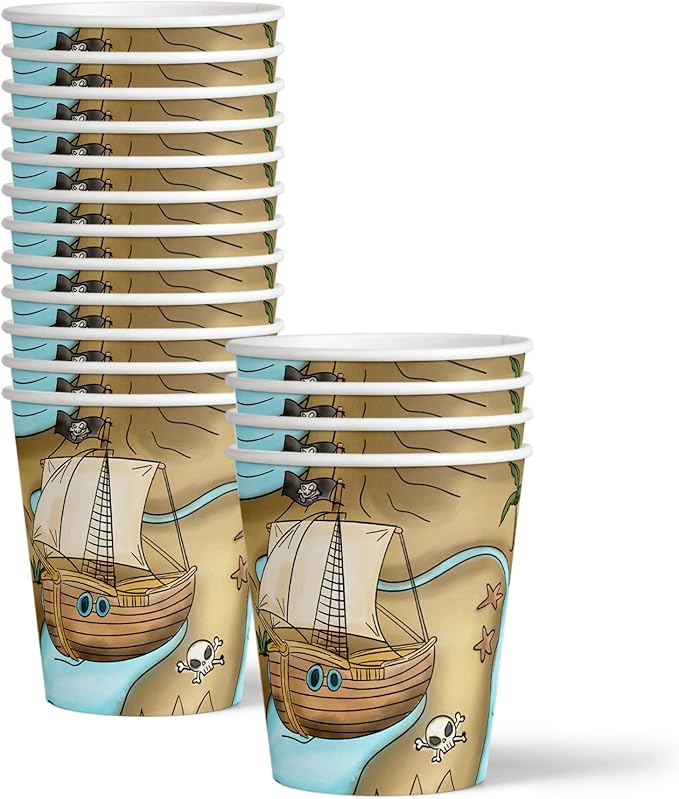 Pirate Treasure Map Birthday Party Supplies - Treasure Hunt Party Kit for 16 Includes Plates, Napkins and Cups