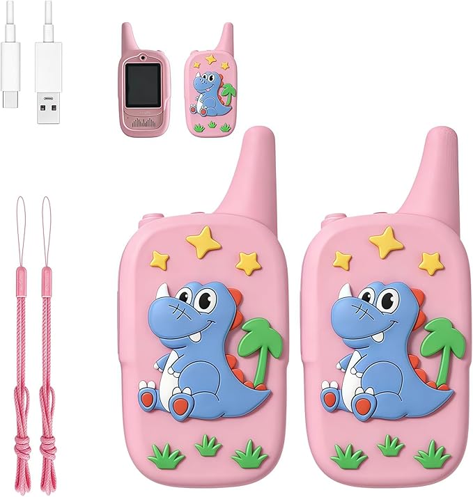 Kids Walkie Talkies 2 Pack - Rechargeable Walkie Talkies for Kids with Clear Sound, Long Range Indoor Outdoor Kids Walkie Talkies Toys for 3-12 Year Old Boys Girls, (Pink+Pink)