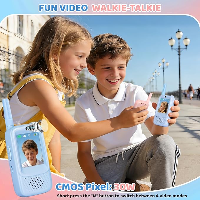 Video Walkie Talkies for Kids with Real-Time Screen & Voice Changer, Rechargeable Walkie Talkies Long Range Radios, for Outside, Hiking, Birthday Gifts for Boys/Girls Ages 3-12