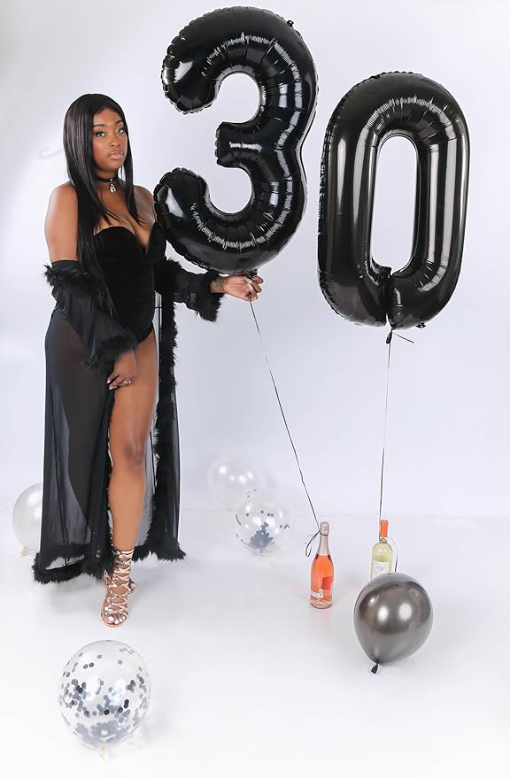 Black Number 30 Balloon 40 inch, 30 Number Balloons, 30th Black Birthday Decorations, 30 Year Old Women Men Party Supplies