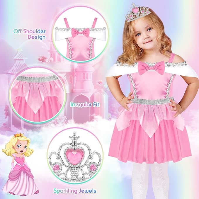 Princess Dress Up, Toddler Dress Up Clothes, Cosplay Princess Costume Gift Set with Princess Dresses and Princess Toys, Pretend Play Girl Toys Age 3-6, Halloween Christmas Birthday Gift