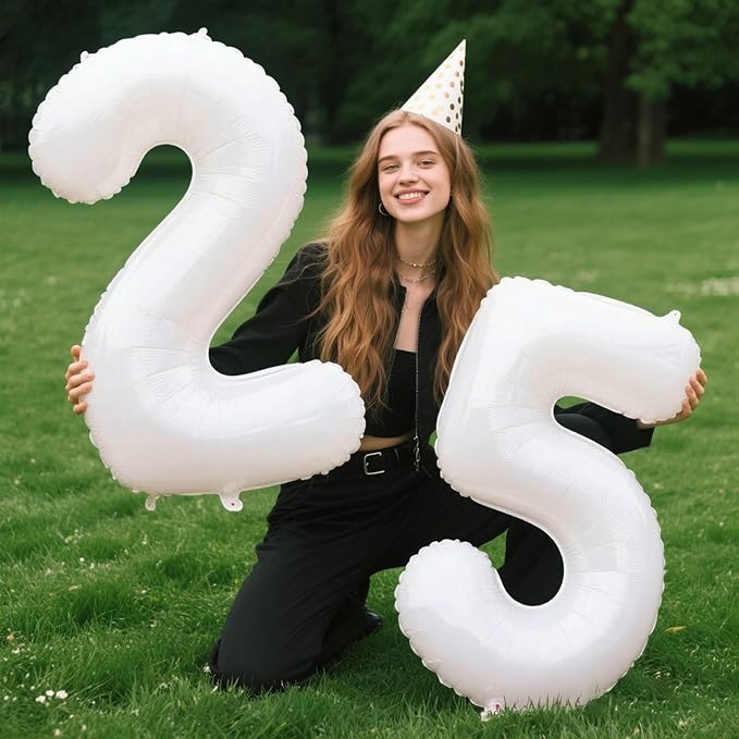 40 Inch White Number 25 Digital Balloon,Jumbo Mylar Foil Helium Balloon for 25 Balloons for Birthday Party,Wedding Anniversary Party Decorations