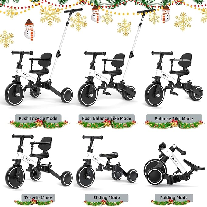 Glaf Tricycle for Toddlers 1-3 Toddler Bike with Push Handle 2-4 Years Baby Bike Toys for 2 Years Boys and Girls Balance Bike with Adjustable Seat Height and Backrest Birthday Gift (White)