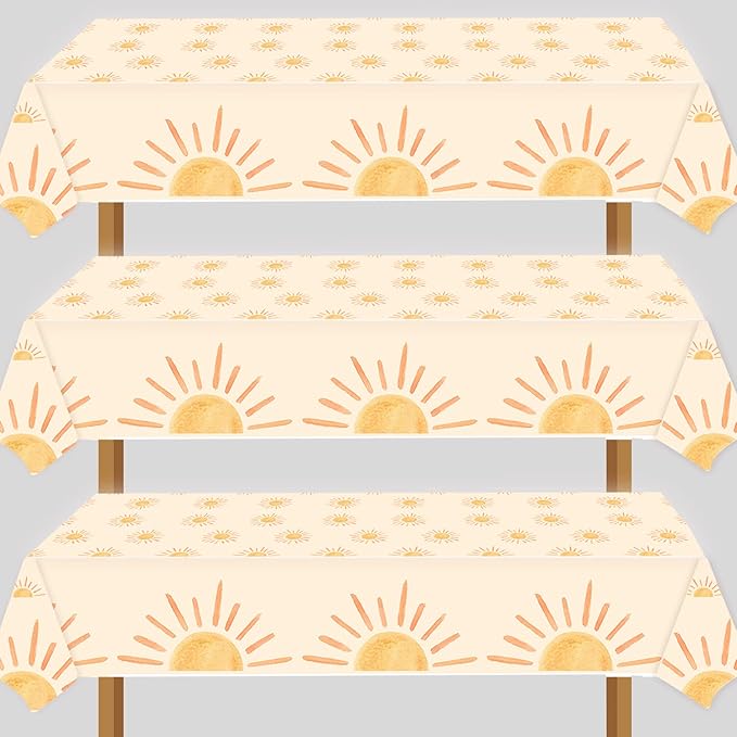 3pcs Boho Themed Sunshine Birthday Party Tablecloths Boho Party Decorations First Trip Inspired The Sun Birthday Decorations Boho Hippie Sunshine Sun Baby Shower Party Supplies Decorations