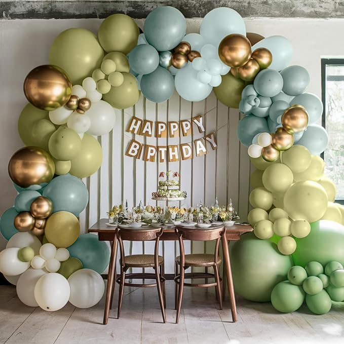 Dusty Blue Green Balloons,12 Inchs Sage Green Blue Sand White Gold Confetti Latex Balloons for Eucalyptus Birthday Boho Bridal Shower Wedding Decorations