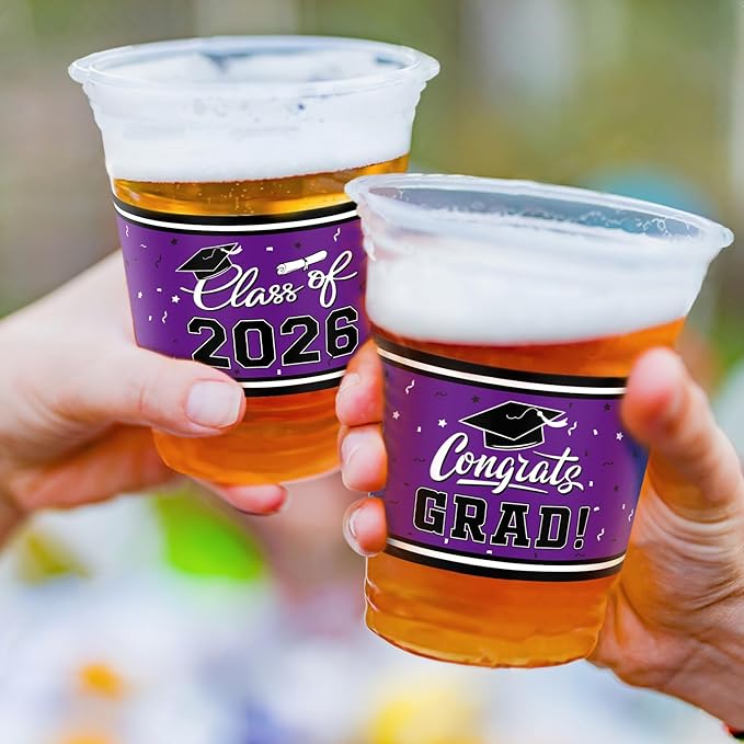 Gatherfun Class of 2026 Celebration - 100 Pcs 16oz Pruple Graduation Plastic Cups for Sturdy & Durable Drinkware for Grad Festivities | Essential Graduation Party Supplies & Decorations