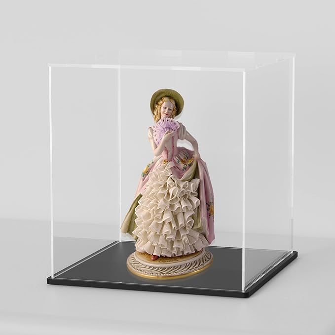Clear Acrylic Display Case with Matt Black Base and Lid, Dust-Proof Acrylic Showcase, Cube Counter-Tops Box for Large Collectibles (10x10x14 inch)