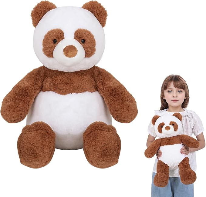 18" Panda Stuffed Animal Plush Toy Cute Soft Body Plushies Doll Kawaii Giant Panda Bear, Room Decoration Brown Bear Throw Pillow, Gift for Kids Boy Girl Birthday Valentines Christmas