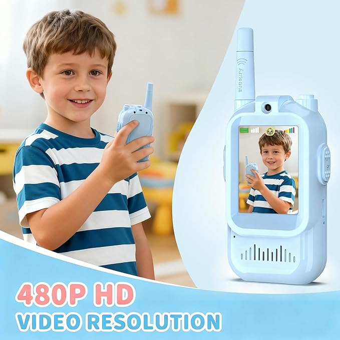 Video Walkie Talkies for Kids Rechargeable, 2 Pack Camera with Screen, Long Range Voice Changer Intercom Toys for Boys Girls 3-12, Outdoor Camping Hiking Christmas Birthday Gifts (Blue+Pink)
