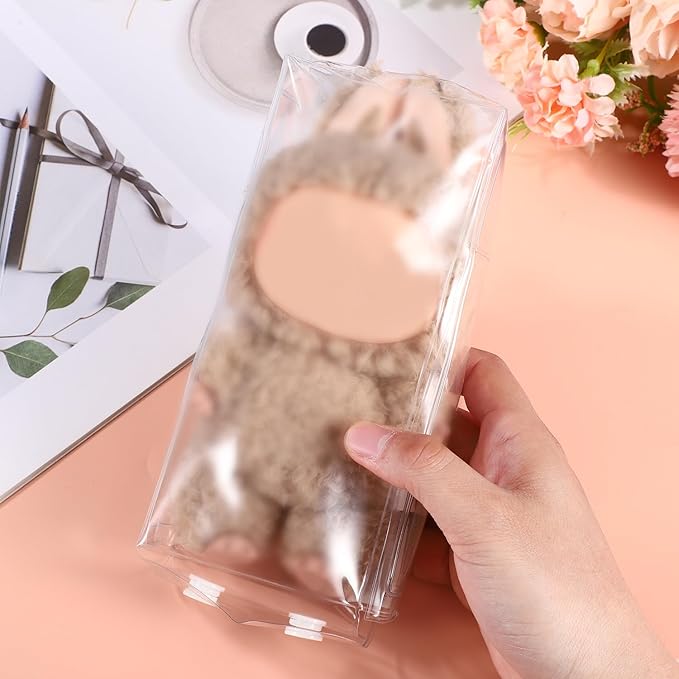5pcs Clear Figure Display Bags with Snap Closure, 2.95x1.97x6.5in PVC Dust-Proof Protective Case Covers Holder Accessories for Plush Dolls, Anime Toys, Collectible Charms & Figures