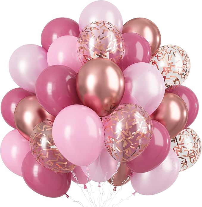 Togvu Dusty Rose Balloon Set, 60 Packs 12 Inch Retro Pink Metallic Chrome Rose Gold Pearl Pink Macaron Light Pink Balloons for Girls Birthday Decorations, Bridal Shower, Wedding, Bachelorette Party