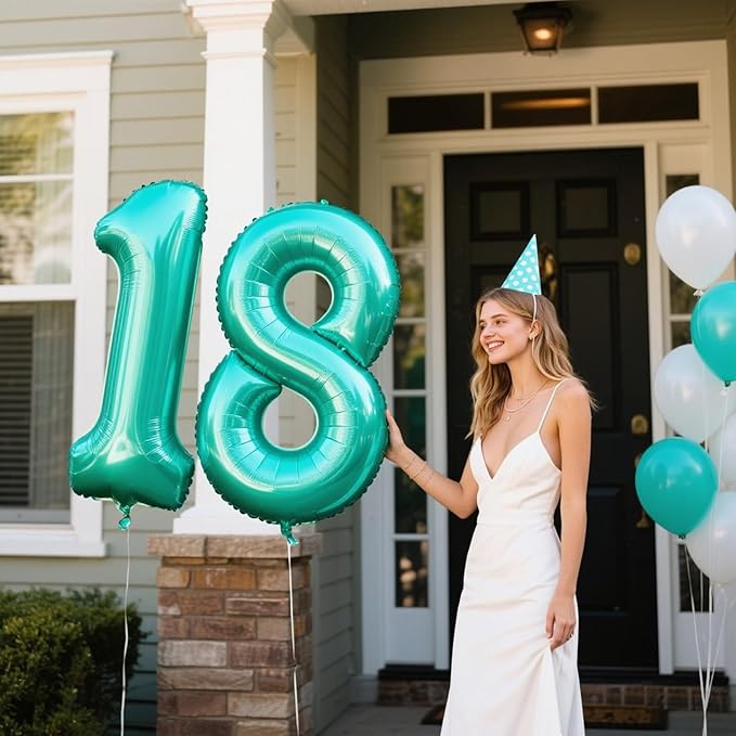 40 Inch Giant Teal Blue Foil Number 8th 18th 28th Birthday Balloons Teal Digit 8 Balloons for Men Women 80th Anniversary Party Decorations Supplies