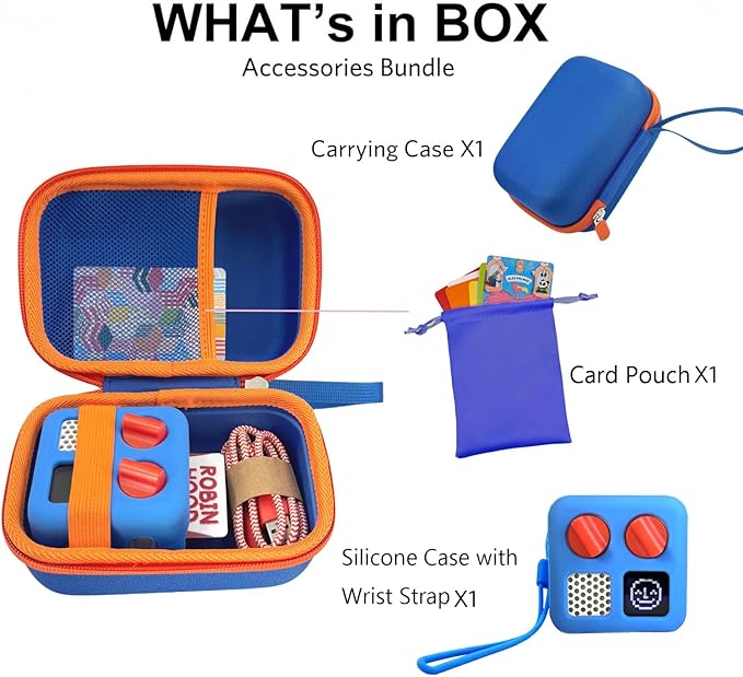 Hard Carrying Case and Silicone Cover for Yoto Mini, Protective Travel Carrier for Kids and Adventure Jacket with Card Pouch 3 in 1 Accessories Set for Yoto Mini Player, Blue