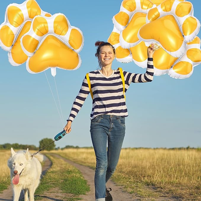 Hungdao 9 Pcs 28 x 26 Inch Orange Dog Paw Balloons Paw Print Foil Balloons Large Puppy Birthday Party Supplies for Baby Shower Pets Dog Themed Party Decorations