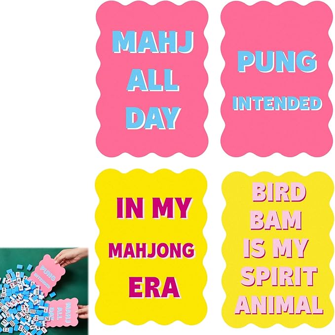 Soulchen 4 Pcs Mahjong Tile Mixer Shufflers for Mixing and Shuffling Tiles Plastic Mahjong Accessories Gifts for Lovers Games Decorative Printed Design (Yellow & Pink Style)