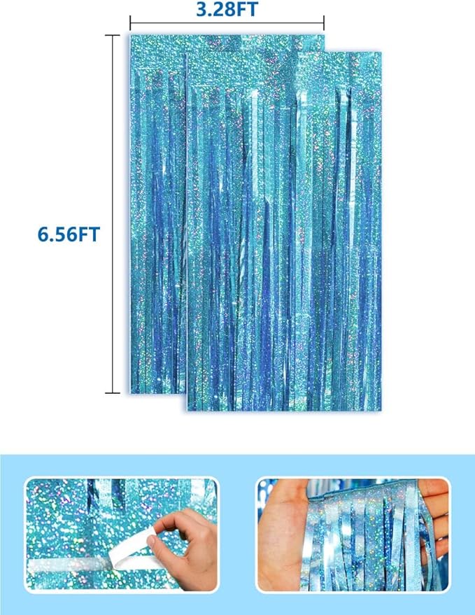 Blue Birthday Decorations Curtain Streamers Ocean Princess Booth Photo Backdrop Streamers Tinsel Accessories Party Decorations 2 Pack