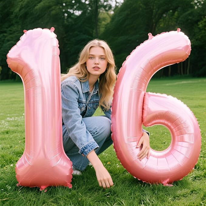 40 Inch Pearlescent Pink Number 16 Balloon Number 16 Balloon 40 Inch, 16th Birthday Party Decorations for Boy or Girl Huge Mylar Anniversary Party Supplies