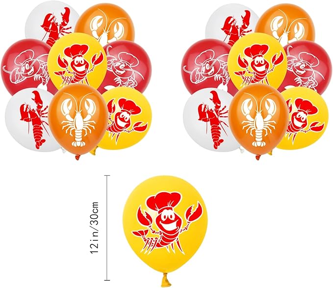 46Pcs Crawfish Boil Party Supplies Include Banner-Backdrop-Balloons-Cake Topper-Cupcake Toppers-Aluminum Film Balloons for Lobster Party Decorations
