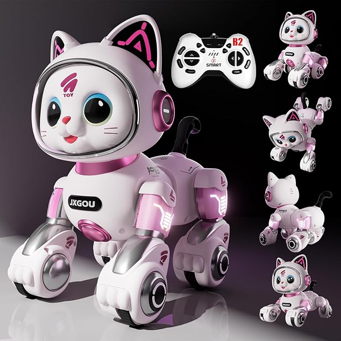 RC Stunt Robot Cat Toys for Ages 8-13 with LED & Sounds, Rechargeable Interactive Remote Control Pet Puppy for 8+ Year Old Kids Girls Boys Birthday Gift, Dancing, Walking & Touch Sensing