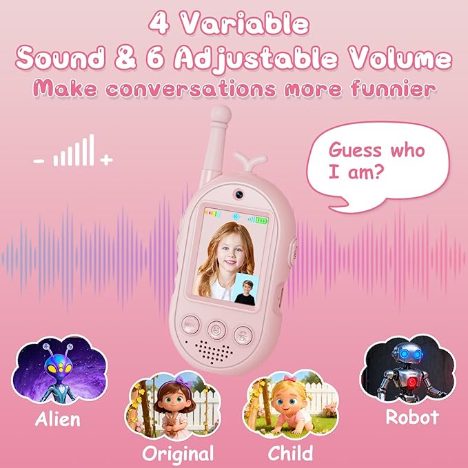 Video Walkie Talkies for Kids Toys - 2 Pack Rechargeable Walkie Talkie with Camera and Screen,Long Range 2 Way Radio for Outdoor Camping Games,Christmas Birthday Gifts for Boys Girls Age 3-12(Pink)
