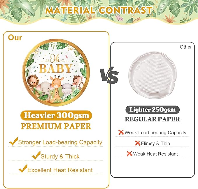 300 Pcs Safari Baby Shower Plates and Napkins (Serves 50 Guests), Plates Napkins Cups Straws and Forks Sets, Party Supplies, Jungle Safari Baby Shower Decorations