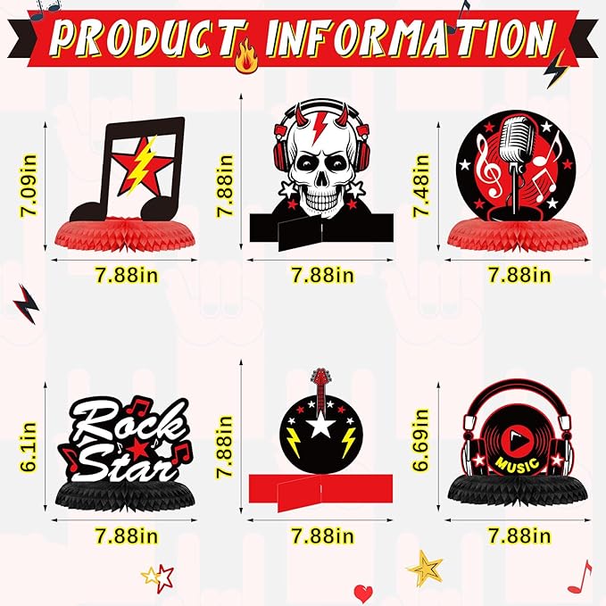 10 Pcs Rock and Roll Party Decorations Rock Star Centerpieces Born to Rock Party Decorations Music Theme Party Supplies Halloween Rock Birthday Decorations for Birthday Baby Shower Party Supplies