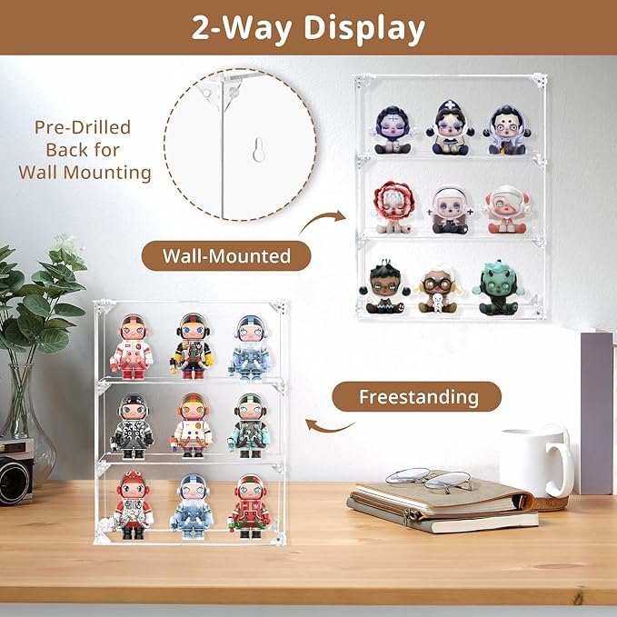 Acrylic Display Case 3-Tier, Display Box for Small Figures, Collectibles, Toys, and Models, Wall Mounted and Desktop Dustproof Showcase